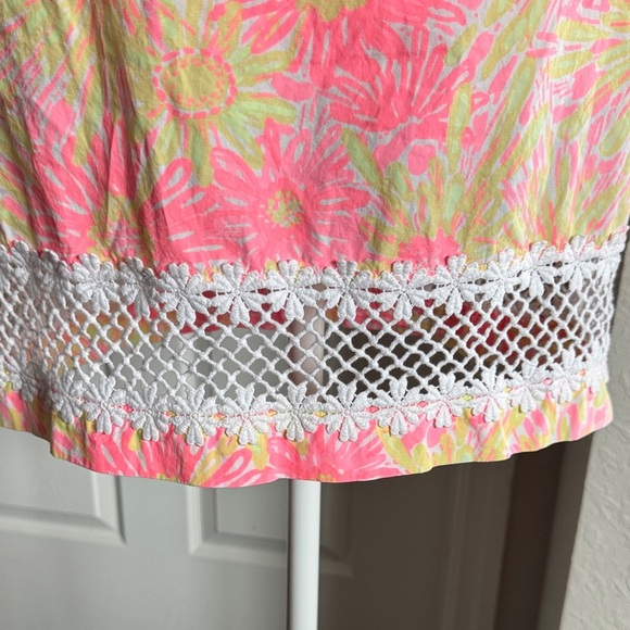 Lilly Pulitzer Pink and Yellow Floral Skirt with White Lace - Picture 2 of 12